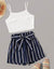 ColourPopUpWhite Cami Crop Top With Blue Paperbag Shorts